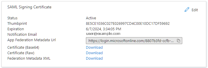 Azure AD Signing certificate