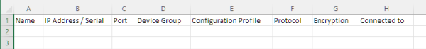 Camera template CSV file opened in spreadsheet